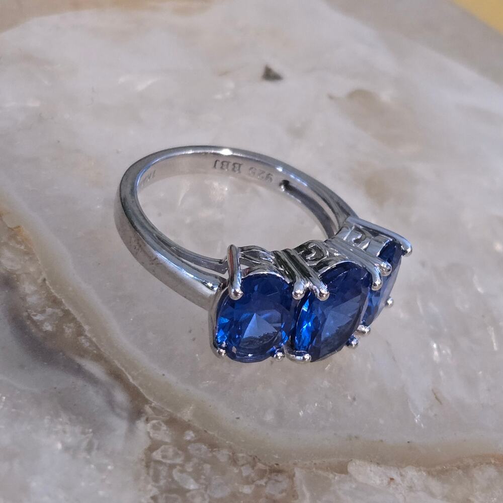 Vintage BBJ Bangkok Sterling Silver Blue Sapphire Statement Ring - Picture 11 of 16